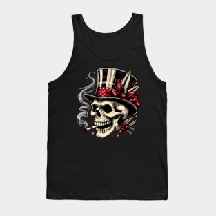 Skull in a hat smoking a cigarette Tank Top